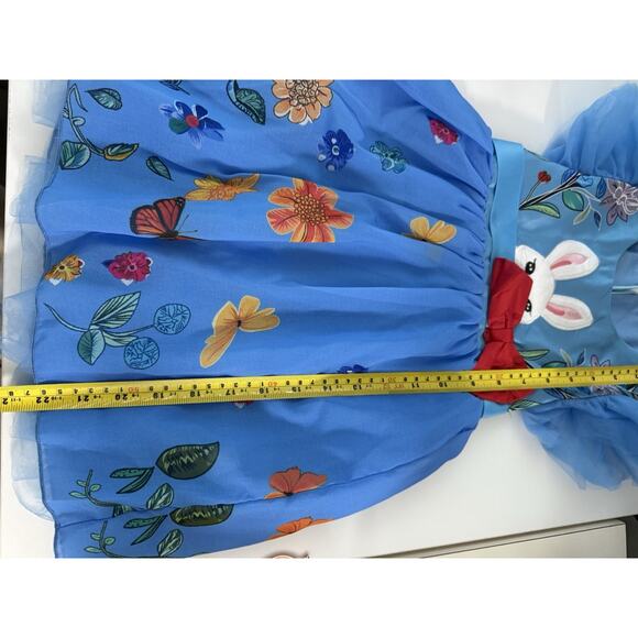 Mini Taylor Girls Dress 3-4Y Blue Bunny Embroidered Tulle Puff Sleeves - Picture 9 of 10